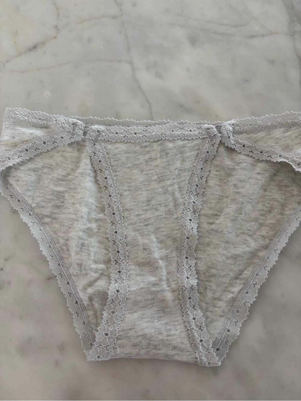 Victoria's Secret Heather Light Gray Lace-Trim Bikini Panty